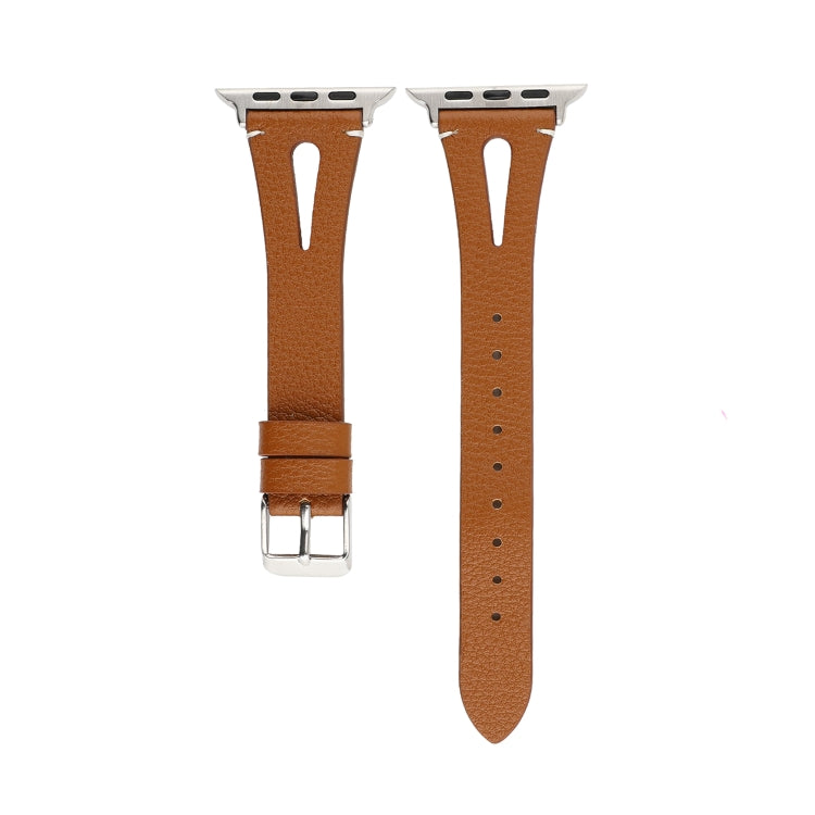 Simple V-shaped Leather Watch Band for Apple Watch Ultra 49mm&Watch Ultra 2 49mm / Series 10 46mm / 9&8&7 45mm / SE 3&SE 2&6&SE&5&4 44mm / 3&2&1 42mm