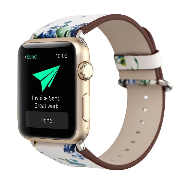For Apple Watch Ultra 49mm&Watch Ultra 2 49mm / Series 10 46mm / 9&8&7 45mm / SE 3&SE 2&6&SE&5&4 44mm / 3&2&1 42mm Fashion Pastoralism Style Little Floral Pattern Women Watch Leather Watch Band, For 42mm A, For 42mm B, For 42mm C, For 42mm D, For 42mm ...
