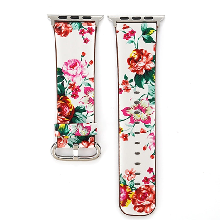 For Apple Watch Ultra 49mm&Watch Ultra 2 49mm / Series 10 46mm / 9&8&7 45mm / SE 3&SE 2&6&SE&5&4 44mm / 3&2&1 42mm Fashion Pastoralism Style Little Floral Pattern Women Watch Leather Watch Band, For 42mm A, For 42mm B, For 42mm C, For 42mm D, For 42mm ...