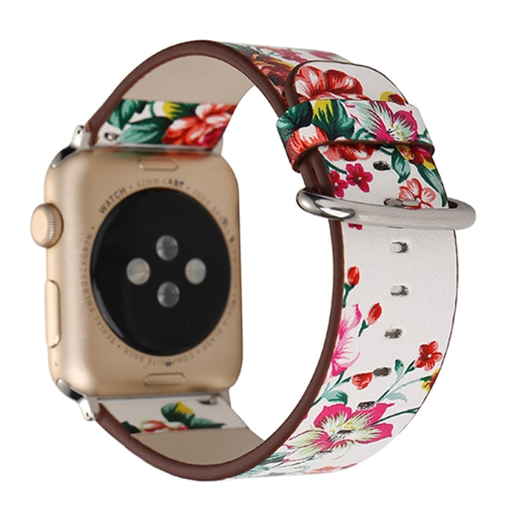 For Apple Watch Ultra 49mm&Watch Ultra 2 49mm / Series 10 46mm / 9&8&7 45mm / SE 3&SE 2&6&SE&5&4 44mm / 3&2&1 42mm Fashion Pastoralism Style Little Floral Pattern Women Watch Leather Watch Band, For 42mm A, For 42mm B, For 42mm C, For 42mm D, For 42mm ...
