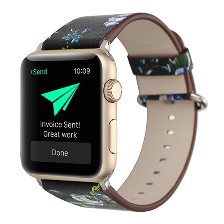 For Apple Watch Ultra 49mm&Watch Ultra 2 49mm / Series 10 46mm / 9&8&7 45mm / SE 3&SE 2&6&SE&5&4 44mm / 3&2&1 42mm Fashion Pastoralism Style Little Floral Pattern Women Watch Leather Watch Band, For 42mm A, For 42mm B, For 42mm C, For 42mm D, For 42mm ...