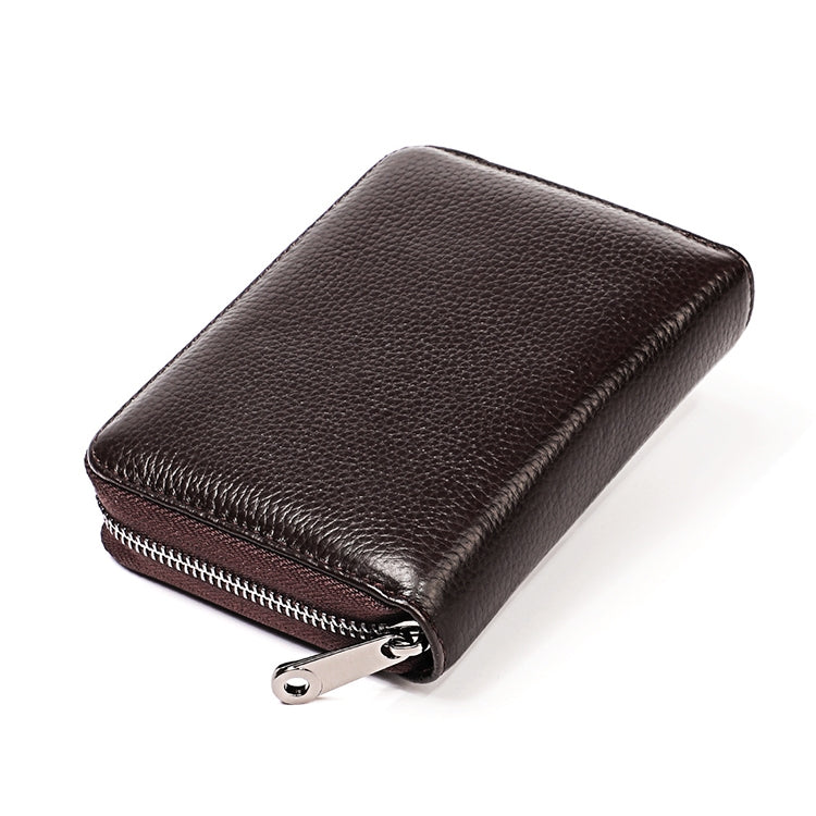 KB195 Zipper Cowhide Leather Double Row Organ Shape Multiple Card Slots Anti-magnetic RFID Wallet Clutch Bag for Ladies, KB195 Black, KB195 Coffee, KB195 Pink, KB195 Purple, KB195 Rose Red