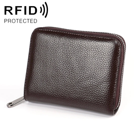 KB195 Zipper Cowhide Leather Double Row Organ Shape Multiple Card Slots Anti-magnetic RFID Wallet Clutch Bag for Ladies, KB195 Black, KB195 Coffee, KB195 Pink, KB195 Purple, KB195 Rose Red