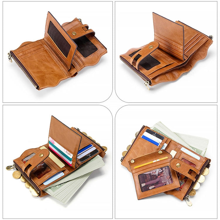 LT3539 Cowhide Leather Zipper Buckle Anti-magnetic RFID Wallet Clutch Bag for Men, with Card Slots & Shoulder Strap, LT3539 Shoulder Strap Black, LT3539 Shoulder Strap Blue, LT3539 Strap Red, LT3539 Yellowish-brown