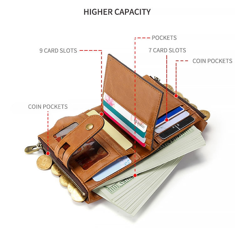 LT3539 Cowhide Leather Zipper Buckle Anti-magnetic RFID Wallet Clutch Bag for Men, with Card Slots & Shoulder Strap, LT3539 Shoulder Strap Black, LT3539 Shoulder Strap Blue, LT3539 Strap Red, LT3539 Yellowish-brown