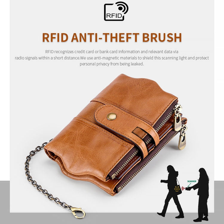 LT3539 Cowhide Leather Zipper Buckle Anti-magnetic RFID Wallet Clutch Bag for Men, with Card Slots & Shoulder Strap, LT3539 Shoulder Strap Black, LT3539 Shoulder Strap Blue, LT3539 Strap Red, LT3539 Yellowish-brown