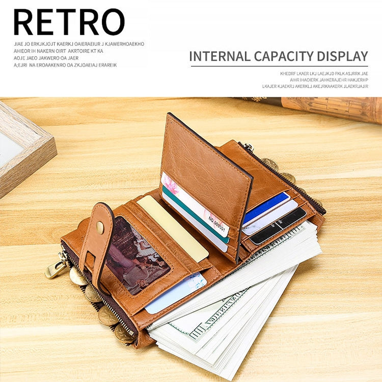 LT3539 Cowhide Leather Zipper Buckle Anti-magnetic RFID Wallet Clutch Bag for Men, with Card Slots & Shoulder Strap, LT3539 Shoulder Strap Black, LT3539 Shoulder Strap Blue, LT3539 Strap Red, LT3539 Yellowish-brown