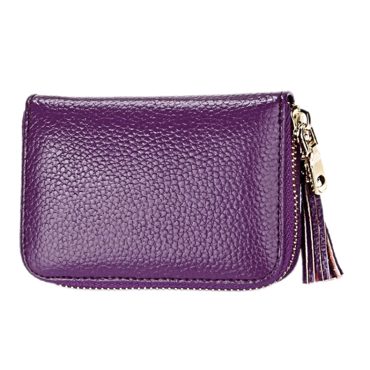 Genuine Cowhide Leather Solid Color Zipper Card Holder Wallet RFID Blocking Card Bag Protect Case Coin Purse with Tassel Pendant & 15 Card Slots for Women, Size: 11.1*7.6*3.5cm