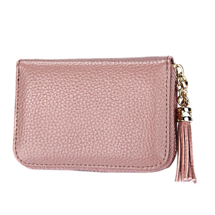 Genuine Cowhide Leather Solid Color Zipper Card Holder Wallet RFID Blocking Card Bag Protect Case Coin Purse with Tassel Pendant & 15 Card Slots for Women, Size: 11.1*7.6*3.5cm
