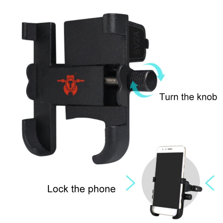 Portable Motorcycle Aluminium Alloy USB Charger Mobile Phone Holder, Handlebars Version, 3089