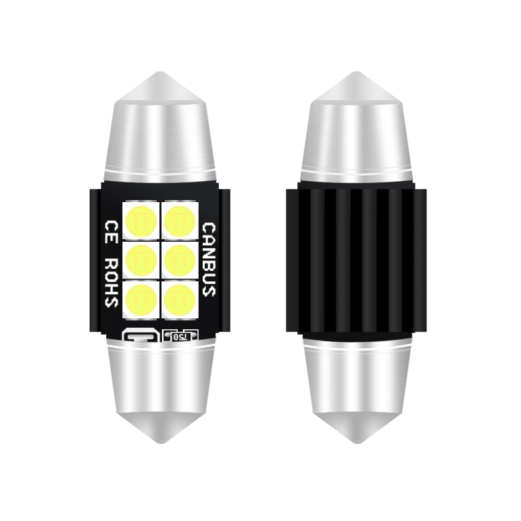 2 PCS 31mm DC12V-24V 3W 6000K 660LM 6LEDs SMD-3030 Car Reading Lamp / License Plate Light, 31mm (3W)