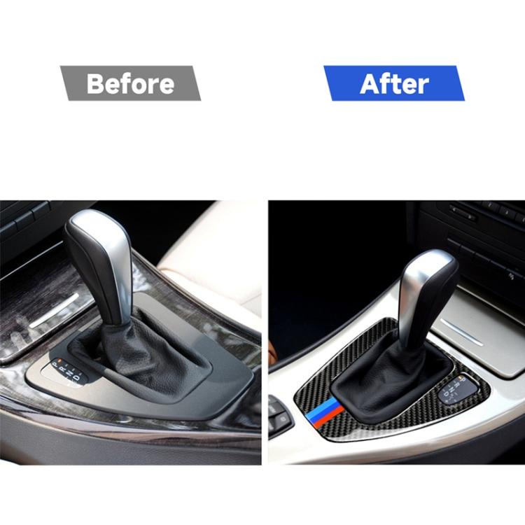 Three Color Carbon Fiber Car Right Driving Gear Panel Decorative Sticker for BMW E90 / E92 2005-2012, Right Driving Gear Panel(Three Color)