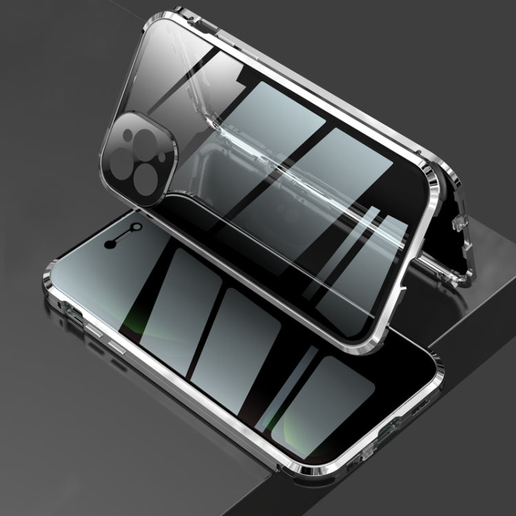 Four-corner Shockproof Anti-peeping Magnetic Metal Frame Double-sided Tempered Glass Case, For iPhone 11 Pro, For iPhone 11, For iPhone 11 Pro Max, For iPhone 12 mini, For iPhone 12, For iPhone 12 Pro, For iPhone 12 Pro Max