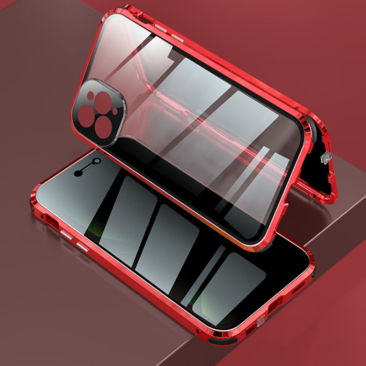 Four-corner Shockproof Anti-peeping Magnetic Metal Frame Double-sided Tempered Glass Case, For iPhone 11 Pro, For iPhone 11, For iPhone 11 Pro Max, For iPhone 12 mini, For iPhone 12, For iPhone 12 Pro, For iPhone 12 Pro Max