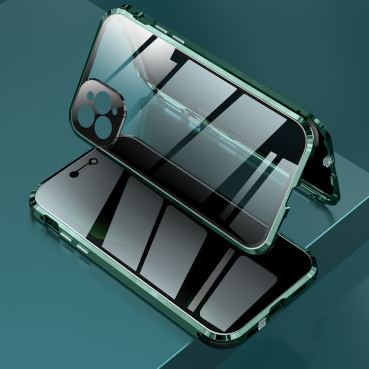 Four-corner Shockproof Anti-peeping Magnetic Metal Frame Double-sided Tempered Glass Case, For iPhone 11 Pro, For iPhone 11, For iPhone 11 Pro Max, For iPhone 12 mini, For iPhone 12, For iPhone 12 Pro, For iPhone 12 Pro Max