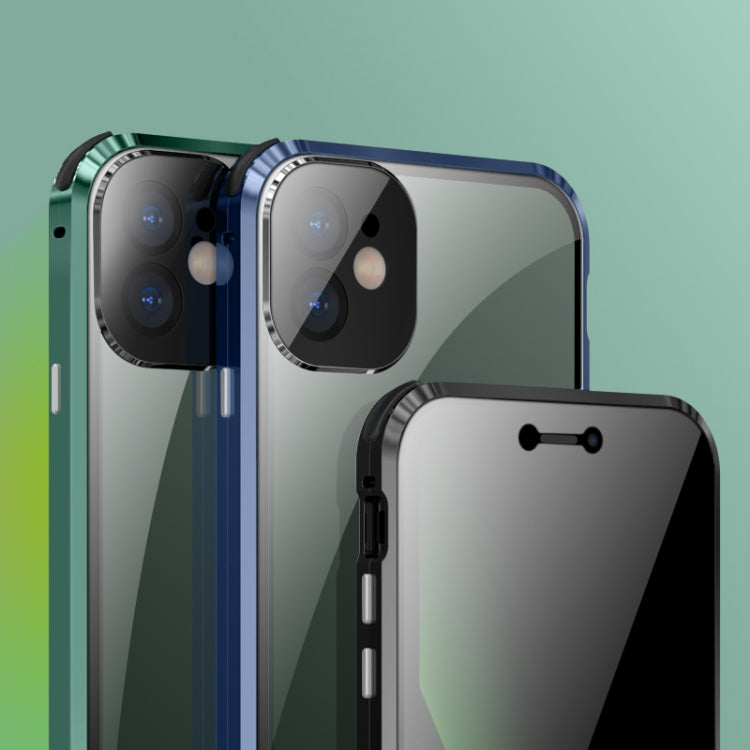 Four-corner Shockproof Anti-peeping Magnetic Metal Frame Double-sided Tempered Glass Case, For iPhone 11 Pro, For iPhone 11, For iPhone 11 Pro Max, For iPhone 12 mini, For iPhone 12, For iPhone 12 Pro, For iPhone 12 Pro Max