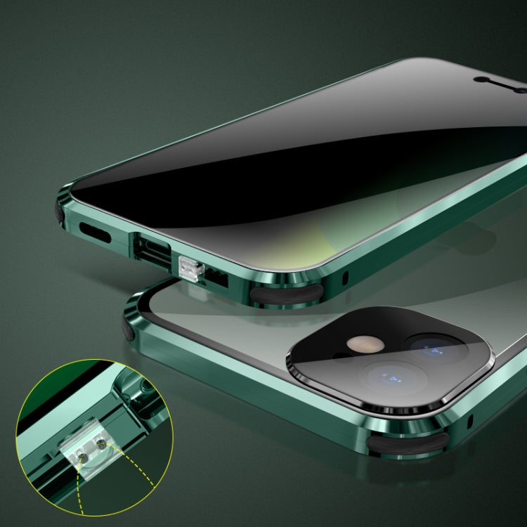 Four-corner Shockproof Anti-peeping Magnetic Metal Frame Double-sided Tempered Glass Case, For iPhone 11 Pro, For iPhone 11, For iPhone 11 Pro Max, For iPhone 12 mini, For iPhone 12, For iPhone 12 Pro, For iPhone 12 Pro Max