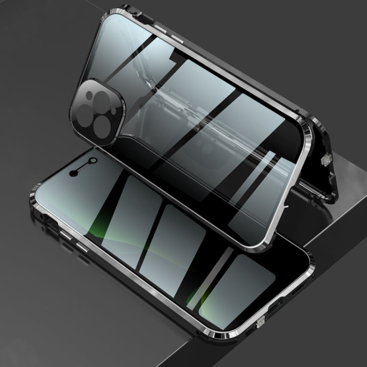 Four-corner Shockproof Anti-peeping Magnetic Metal Frame Double-sided Tempered Glass Case, For iPhone 11 Pro, For iPhone 11, For iPhone 11 Pro Max, For iPhone 12 mini, For iPhone 12, For iPhone 12 Pro, For iPhone 12 Pro Max