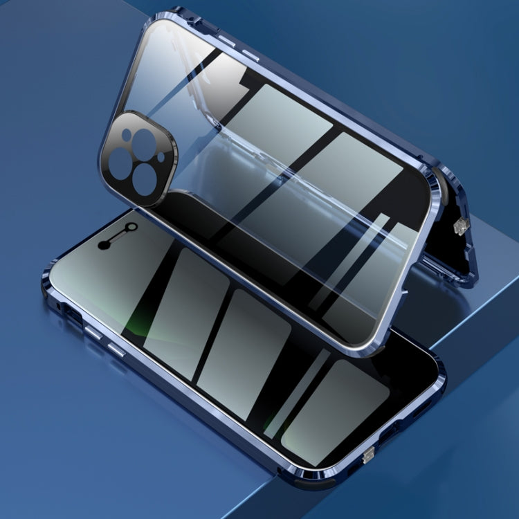 Four-corner Shockproof Anti-peeping Magnetic Metal Frame Double-sided Tempered Glass Case, For iPhone 11 Pro, For iPhone 11, For iPhone 11 Pro Max, For iPhone 12 mini, For iPhone 12, For iPhone 12 Pro, For iPhone 12 Pro Max