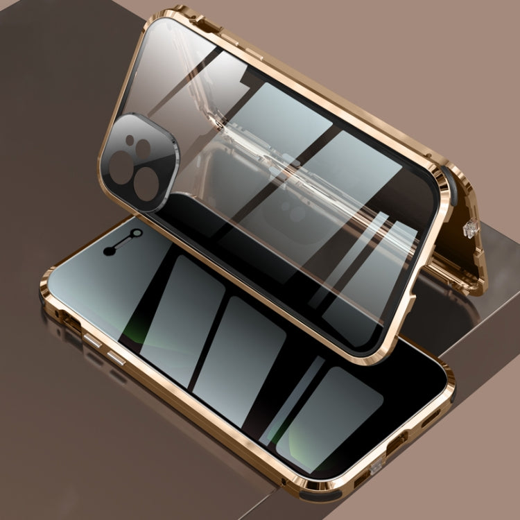 Four-corner Shockproof Anti-peeping Magnetic Metal Frame Double-sided Tempered Glass Case, For iPhone 11 Pro, For iPhone 11, For iPhone 11 Pro Max, For iPhone 12 mini, For iPhone 12, For iPhone 12 Pro, For iPhone 12 Pro Max