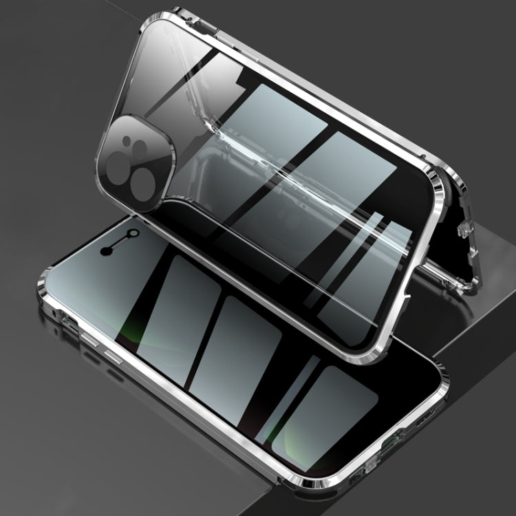 Four-corner Shockproof Anti-peeping Magnetic Metal Frame Double-sided Tempered Glass Case, For iPhone 11 Pro, For iPhone 11, For iPhone 11 Pro Max, For iPhone 12 mini, For iPhone 12, For iPhone 12 Pro, For iPhone 12 Pro Max