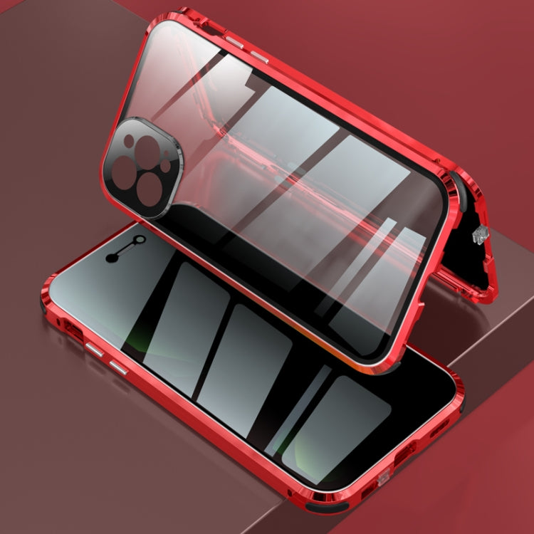 Four-corner Shockproof Anti-peeping Magnetic Metal Frame Double-sided Tempered Glass Case, For iPhone 11 Pro, For iPhone 11, For iPhone 11 Pro Max, For iPhone 12 mini, For iPhone 12, For iPhone 12 Pro, For iPhone 12 Pro Max