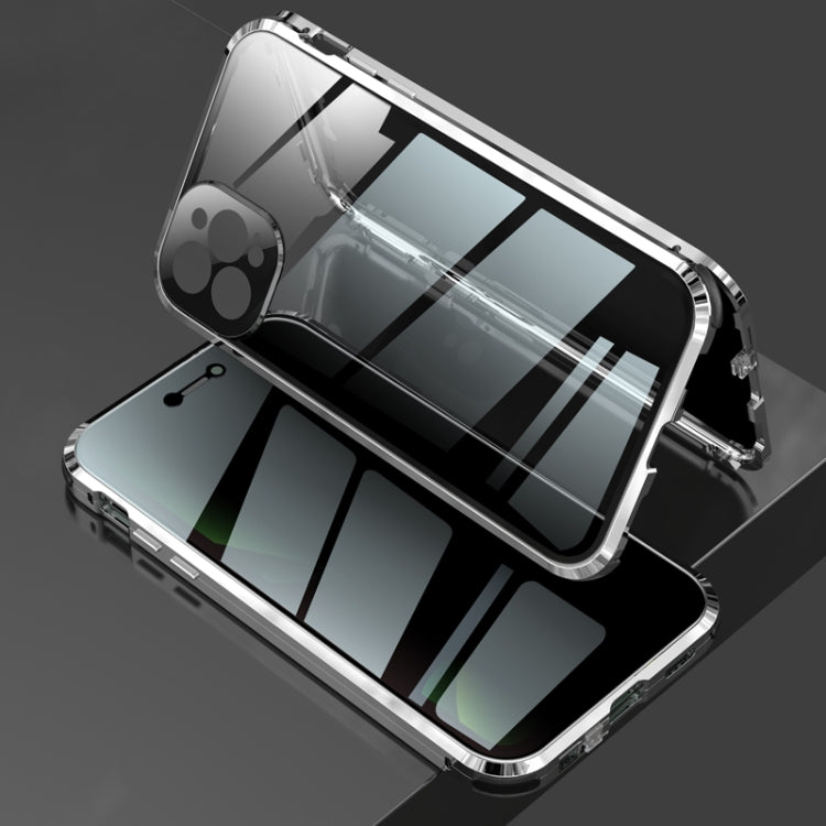 Four-corner Shockproof Anti-peeping Magnetic Metal Frame Double-sided Tempered Glass Case, For iPhone 11 Pro, For iPhone 11, For iPhone 11 Pro Max, For iPhone 12 mini, For iPhone 12, For iPhone 12 Pro, For iPhone 12 Pro Max