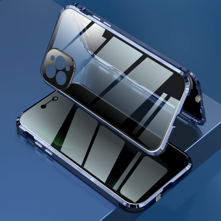 Four-corner Shockproof Anti-peeping Magnetic Metal Frame Double-sided Tempered Glass Case, For iPhone 11 Pro, For iPhone 11, For iPhone 11 Pro Max, For iPhone 12 mini, For iPhone 12, For iPhone 12 Pro, For iPhone 12 Pro Max