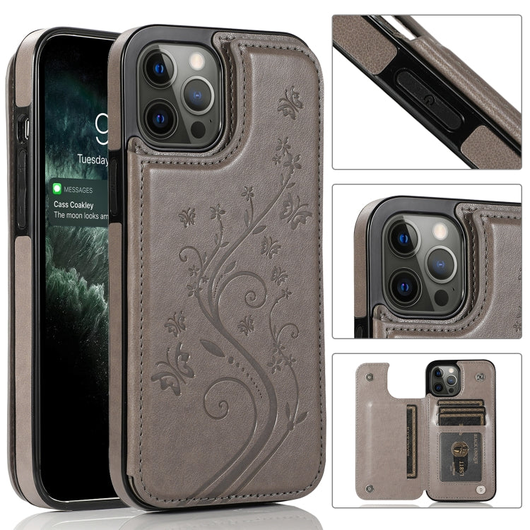 Butterflies Flowers Double Buckle PU + TPU Protective Case with Holder & Card Slots & Photo Frame, For iPhone 12 mini, For iPhone 12 / 12 Pro