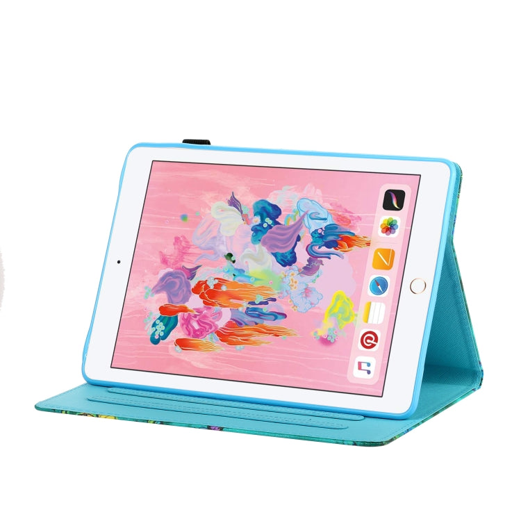 Sewing Thread Horizontal Painted Flat Leather Case with Pen Cover & Anti Skid Strip & Card Slot & Holder & Sleep / Wake-up Function, For iPad Air 2, For iPad 9.7 (2018) / (2017)