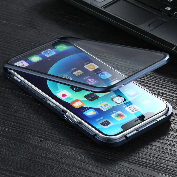 Sliding Lens Cover Mirror Design Four-corner Shockproof Magnetic Metal Frame Double-sided Tempered Glass Case
