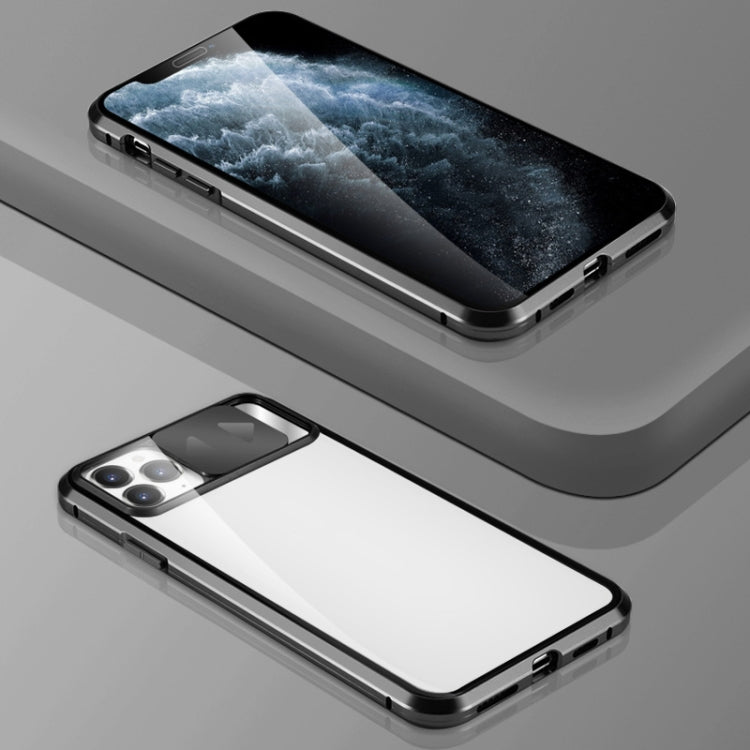 Sliding Lens Cover Mirror Design Four-corner Shockproof Magnetic Metal Frame Double-sided Tempered Glass Case