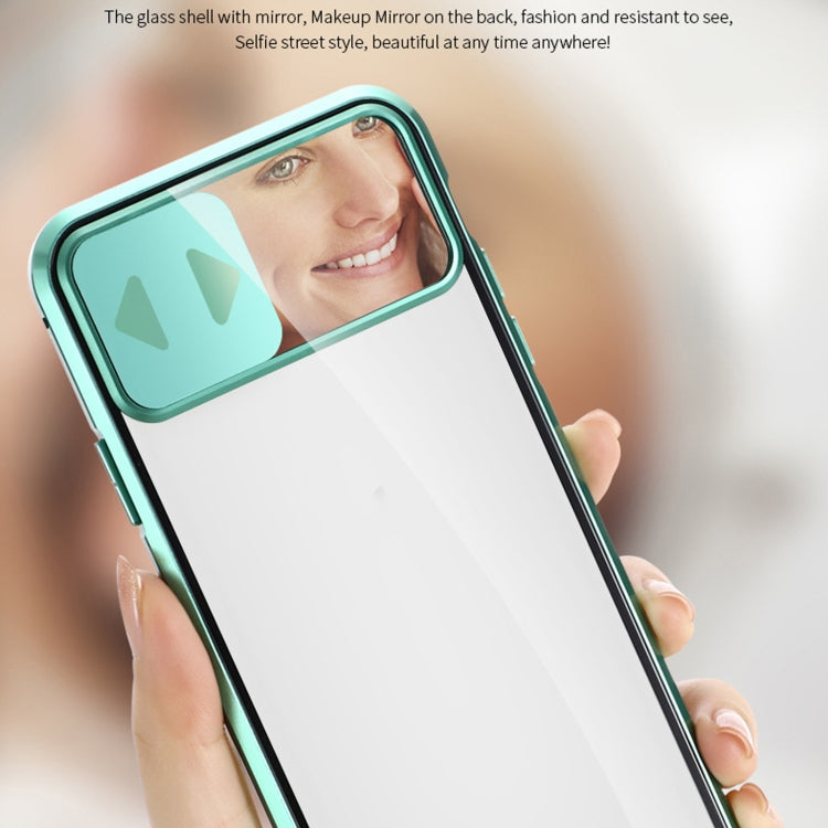 Sliding Lens Cover Mirror Design Four-corner Shockproof Magnetic Metal Frame Double-sided Tempered Glass Case
