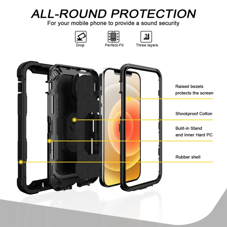 PC + Rubber 3-layers Shockproof Protective Case with Rotating Holder, For iPhone 12 Pro Max