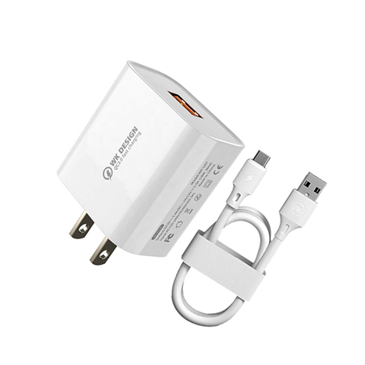 WK WP-U57 Max 18W Maxspeed QC3.0 Fast Charger + USB to Micro USB Data Cable, US Plug, EU Plug, UK Plug