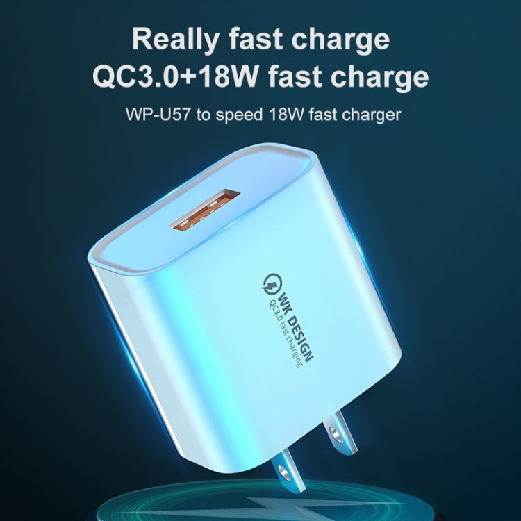 WK WP-U57 Max 18W Maxspeed QC3.0 Fast Charger + USB to Micro USB Data Cable, US Plug, EU Plug, UK Plug