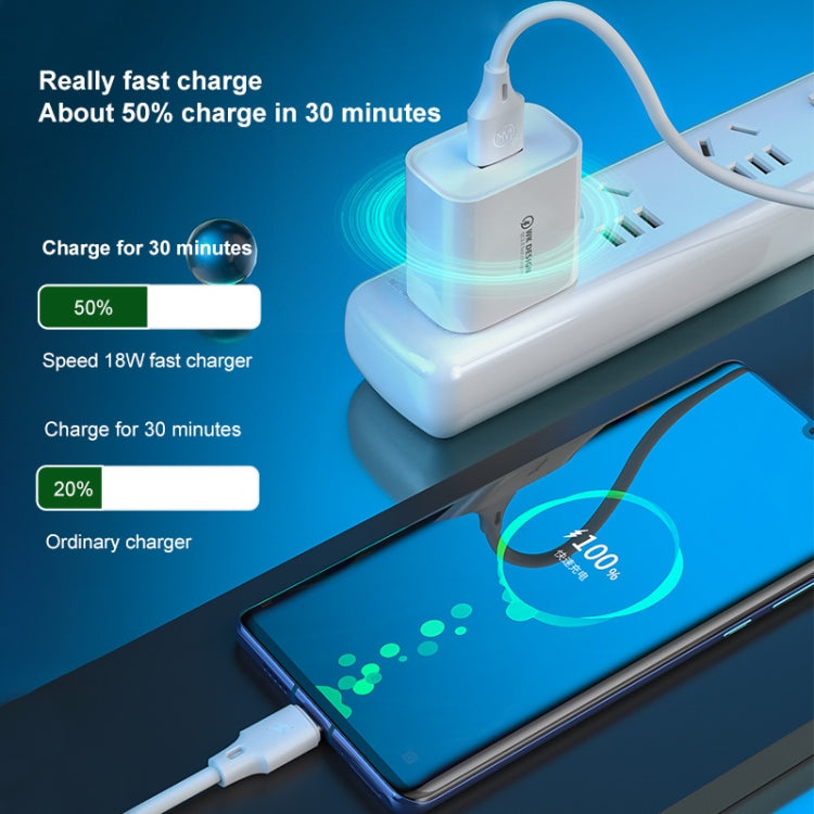 WK WP-U57 Max 18W Maxspeed QC3.0 Fast Charger + USB to Micro USB Data Cable, US Plug, EU Plug, UK Plug