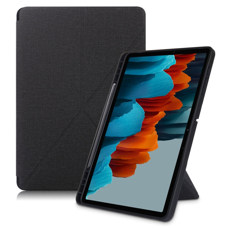 Cloth Texture Multi-folding Horizontal Flip PU Leather Shockproof Case with Holder & Sleep / Wake-up Function, For Samsung Galaxy Tab S8+ / Tab S8 Plus / Tab S7 FE / Tab S7+ T970 / T975, For Samsung Galaxy Tab S8 / Galaxy Tab S7 T870...