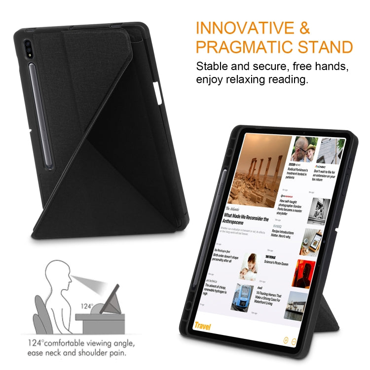 Cloth Texture Multi-folding Horizontal Flip PU Leather Shockproof Case with Holder & Sleep / Wake-up Function, For Samsung Galaxy Tab S8+ / Tab S8 Plus / Tab S7 FE / Tab S7+ T970 / T975, For Samsung Galaxy Tab S8 / Galaxy Tab S7 T870...