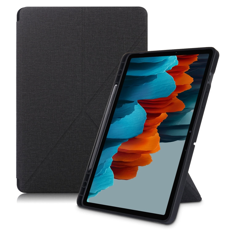 Cloth Texture Multi-folding Horizontal Flip PU Leather Shockproof Case with Holder & Sleep / Wake-up Function, For Samsung Galaxy Tab S8+ / Tab S8 Plus / Tab S7 FE / Tab S7+ T970 / T975, For Samsung Galaxy Tab S8 / Galaxy Tab S7 T870...