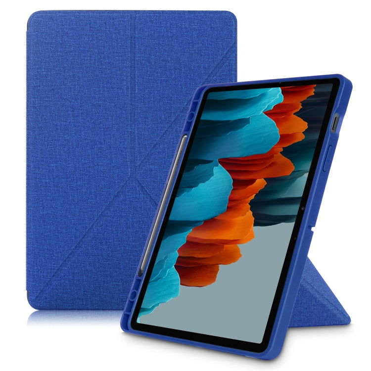 Cloth Texture Multi-folding Horizontal Flip PU Leather Shockproof Case with Holder & Sleep / Wake-up Function, For Samsung Galaxy Tab S8+ / Tab S8 Plus / Tab S7 FE / Tab S7+ T970 / T975, For Samsung Galaxy Tab S8 / Galaxy Tab S7 T870...