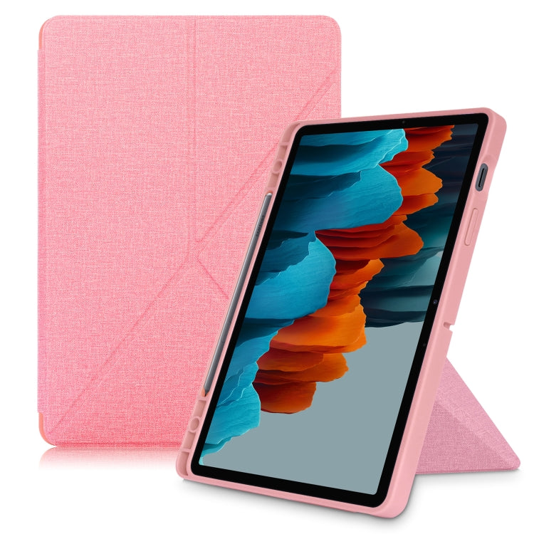 Cloth Texture Multi-folding Horizontal Flip PU Leather Shockproof Case with Holder & Sleep / Wake-up Function, For Samsung Galaxy Tab S8+ / Tab S8 Plus / Tab S7 FE / Tab S7+ T970 / T975, For Samsung Galaxy Tab S8 / Galaxy Tab S7 T870...