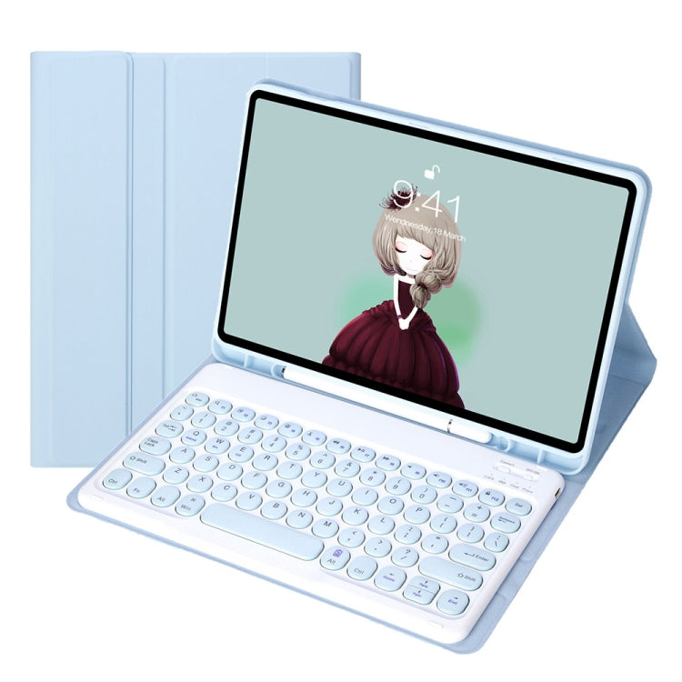 YT11B Detachable Candy Color Skin Feel Texture Round Keycap Bluetooth Keyboard Leather Case For iPad Air 4 2020 / Air 5 2022 / Pro 11 inch 2022 / 2021 / 2020 / 2018(White Ice), iPad 10.2 2020 & 2019 / Air 2019 / Pro 10.5 inch...