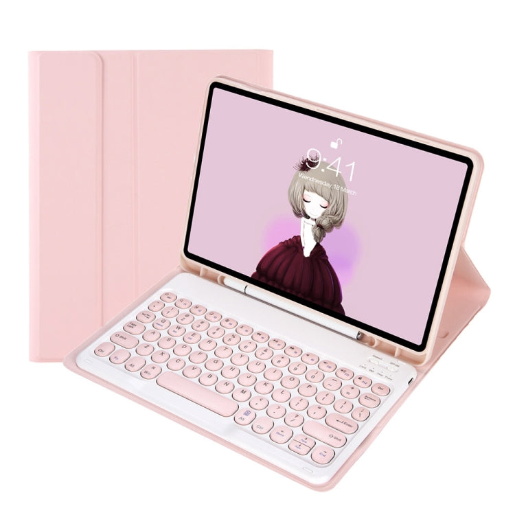 YT11B Detachable Candy Color Skin Feel Texture Round Keycap Bluetooth Keyboard Leather Case For iPad Air 4 2020 / Air 5 2022 / Pro 11 inch 2022 / 2021 / 2020 / 2018(White Ice), iPad 10.2 2020 & 2019 / Air 2019 / Pro 10.5 inch...