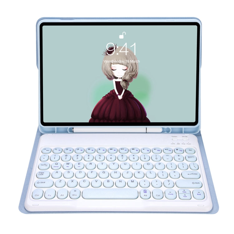 YT11B Detachable Candy Color Skin Feel Texture Round Keycap Bluetooth Keyboard Leather Case For iPad Air 4 2020 / Air 5 2022 / Pro 11 inch 2022 / 2021 / 2020 / 2018(White Ice), iPad 10.2 2020 & 2019 / Air 2019 / Pro 10.5 inch...