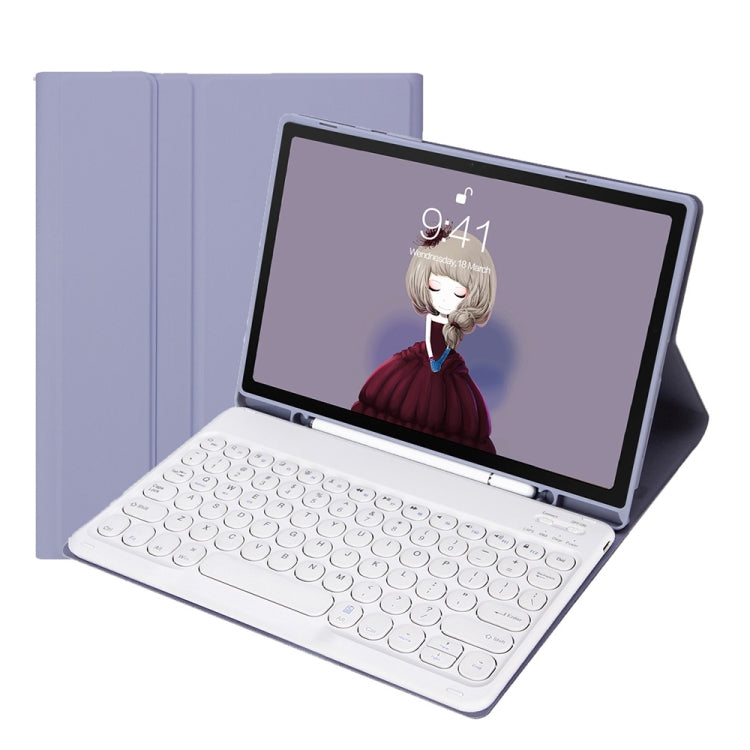 YT11B Detachable Candy Color Skin Feel Texture Round Keycap Bluetooth Keyboard Leather Case For iPad Air 4 2020 / Air 5 2022 / Pro 11 inch 2022 / 2021 / 2020 / 2018(White Ice), iPad 10.2 2020 & 2019 / Air 2019 / Pro 10.5 inch...
