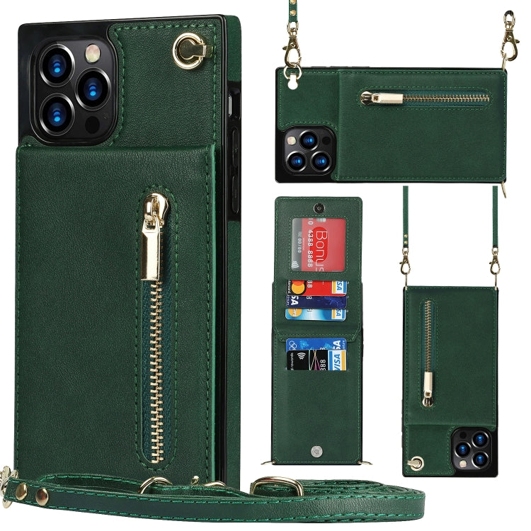 Cross-body Zipper Square TPU+PU Back Cover Case with Holder & Card Slots & Wallet & Strap, For iPhone 12 mini, For iPhone 12 / 12 Pro, For iPhone 12 Pro Max, For iPhone SE 2022 / SE 2020 / 8 / 7
