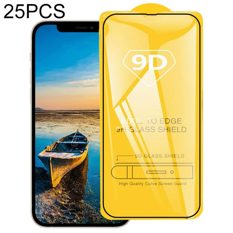 For iPhone 16e / 13 / 13 Pro 25pcs 9D Full Glue Full Screen Tempered Glass Film, For iPhone 13 mini (25pcs), For iPhone 13 / 13 Pro  (25pcs), For iPhone 13 Pro Max (25pcs)