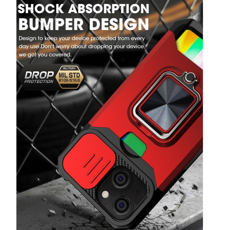 Sliding Camera Cover Design PC + TPU Shockproof Case with Ring Holder & Card Slot, For iPhone 13 mini, For iPhone 13, For iPhone 13 Pro