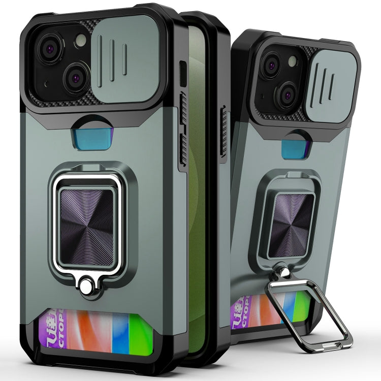 Sliding Camera Cover Design PC + TPU Shockproof Case with Ring Holder & Card Slot, For iPhone 13 mini, For iPhone 13, For iPhone 13 Pro